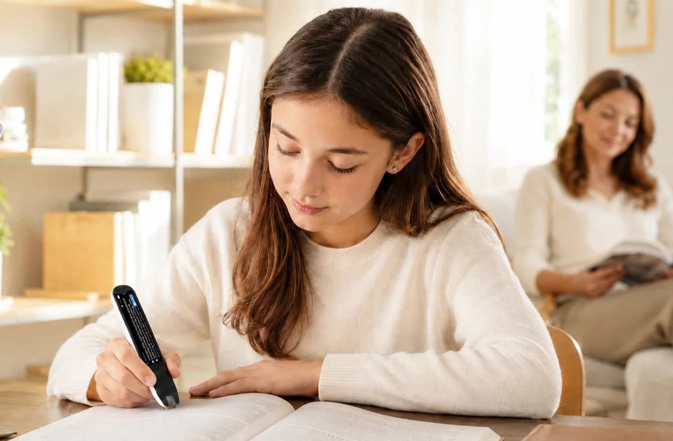 A classroom of students reading independently with scanning pens